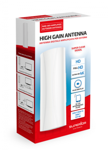 Kambarinė TV antena DVB-T  su 5G filtru, su stiprintuvu 28Db Superior